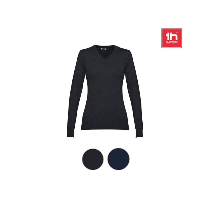 THC MILAN WOMEN. Pullover com decote em" V" para senhora em algodão e poliamida