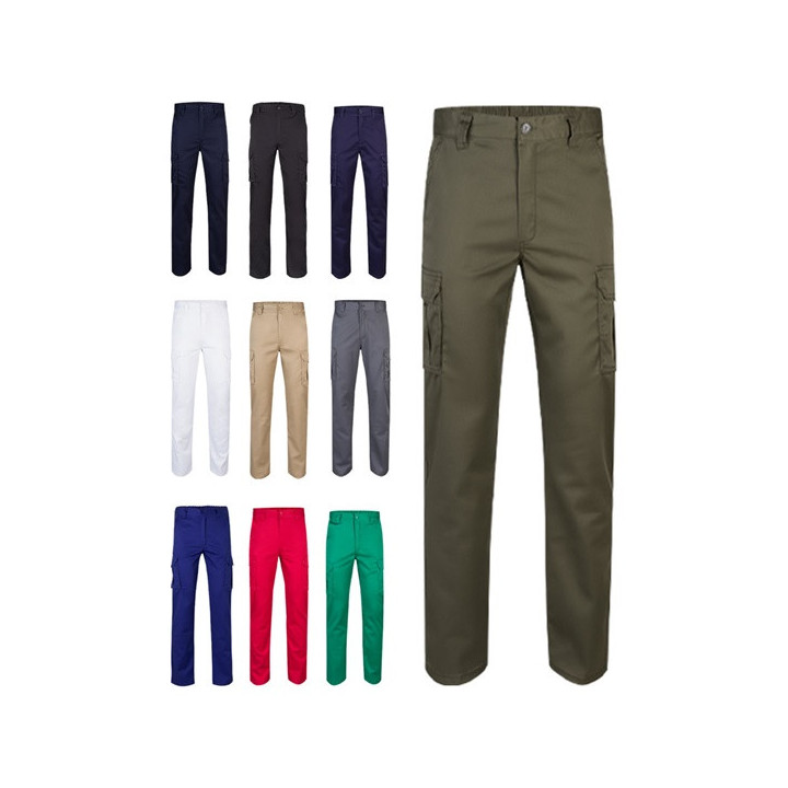 VL LUGH. Calças stretch multibolsos (240g/m²) em algodão (46%), EME (38%) e poliéster (16%)