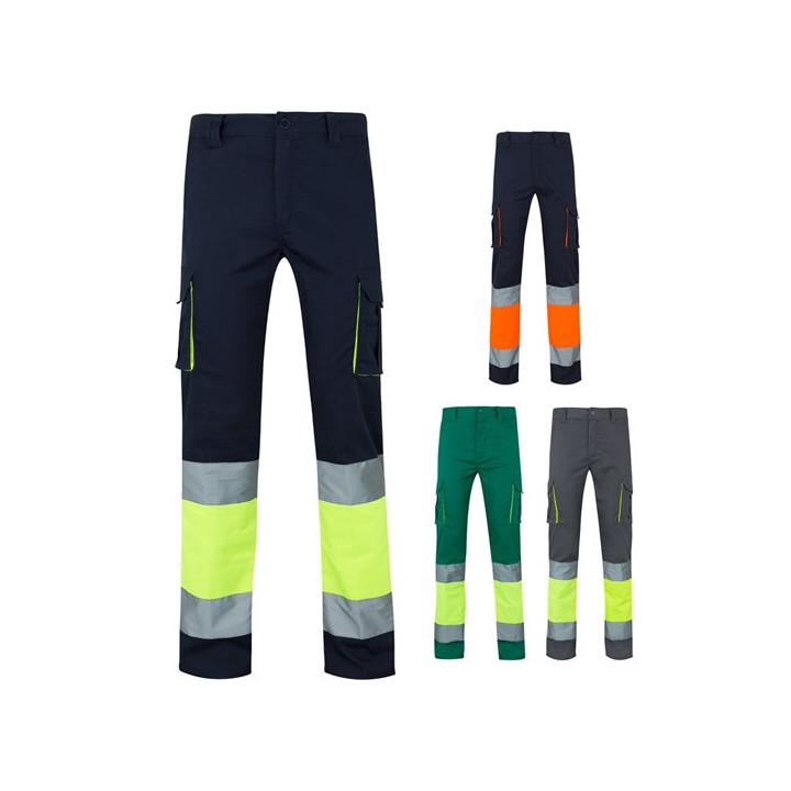 VL ZEUS LARGE. Calças stretch bicolor multibolsos (240g/m²), em algodão (46%), EME (38%) e poliéster (16%)