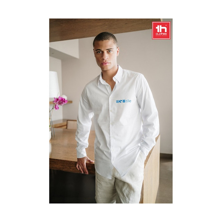THC PARIS WH. Camisa popelina de manga comprida para homem. Cor branca