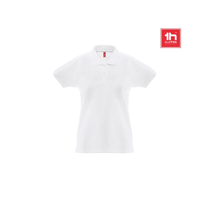 THC MONACO WOMEN WH. Polo de manga curta para mulher em algodão cardado