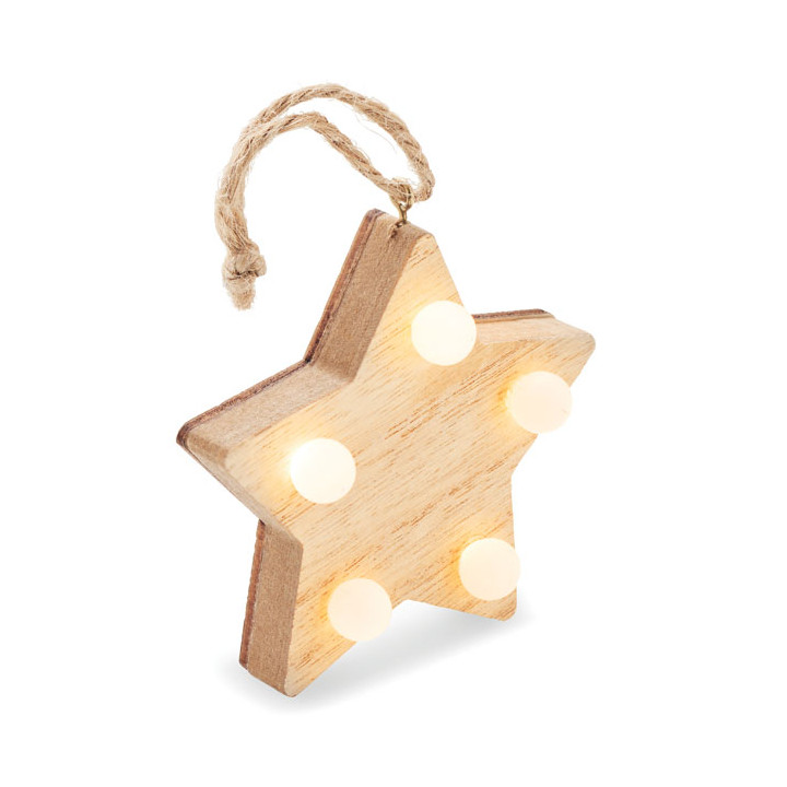Estrela de madeira com luzes