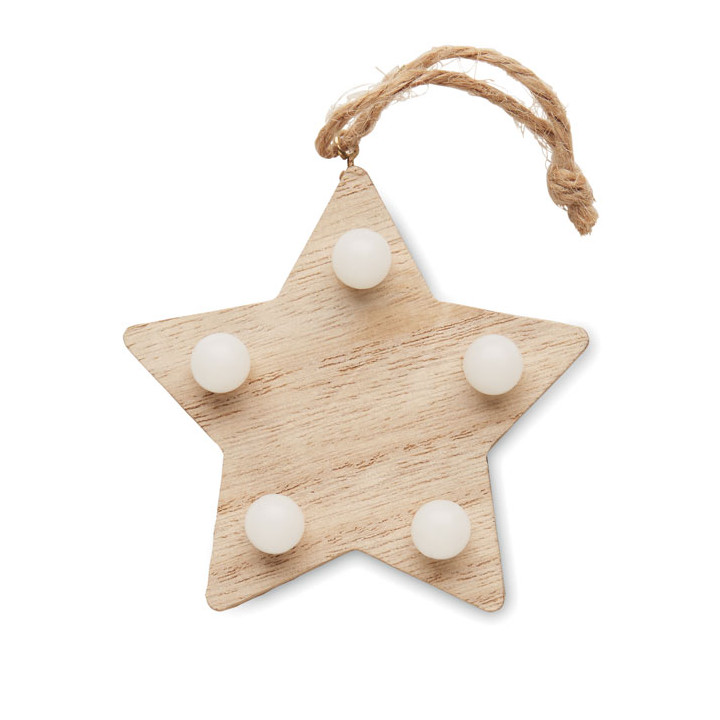 Estrela de madeira com luzes
