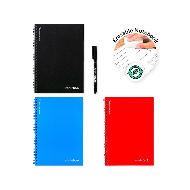 INFINITEBOOK PLAIN A5. "Infinitebook" com capa flexível e 15 páginas lisas estilo quadro branco