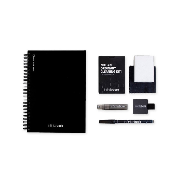 STARTER KIT INFINITEBOOK A5. Kit composto um "Infinitebook", kit de limpeza, marcador e suporte de marcador