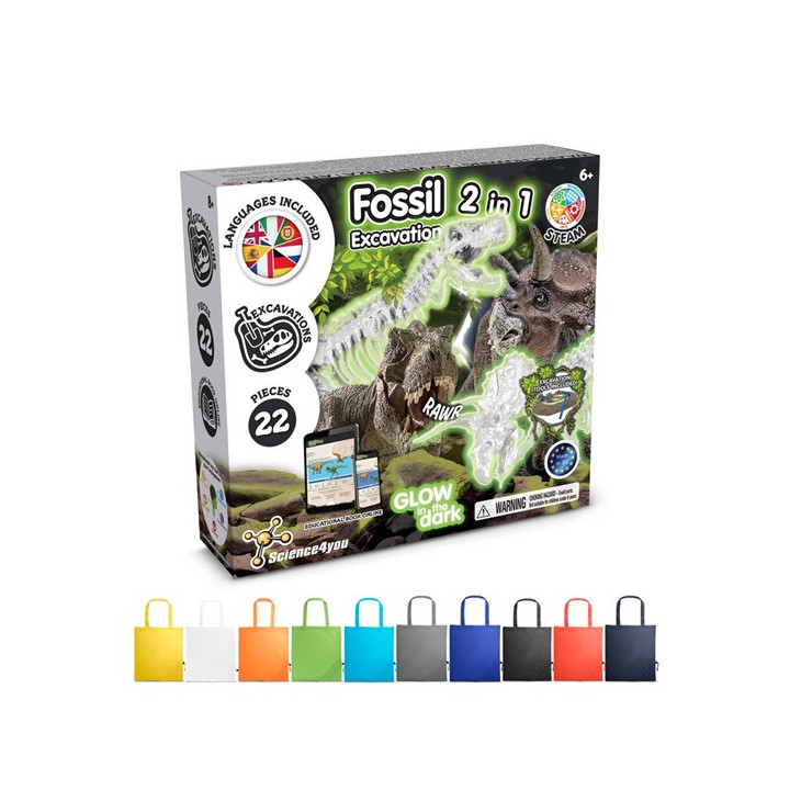 2 in 1 Fossil Excavation Kit V. Jogo didático fornecido com saco de oferta dobrável em 190T