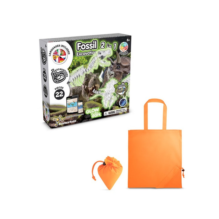 2 in 1 Fossil Excavation Kit V. Jogo didático fornecido com saco de oferta dobrável em 190T