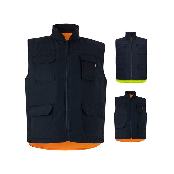 VL DIANA. Colete acolchoado (220g/m²), reversível e multibolsos, em poliéster (100%), com fecho de correr e puxador reversível