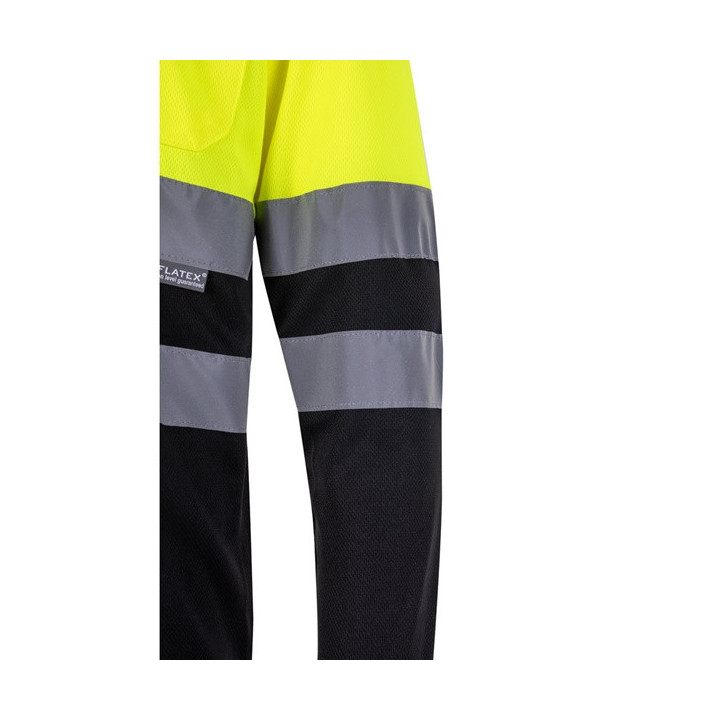 VL VULCAN. Polo bicolor bird-eye (160g/m²) de manga comprida, em poliéster (100%)