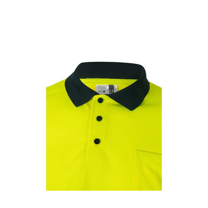 VL VULCAN. Polo bicolor bird-eye (160g/m²) de manga comprida, em poliéster (100%)