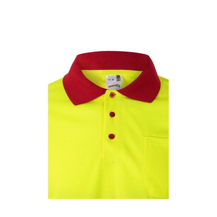 VL VULCAN. Polo bicolor bird-eye (160g/m²) de manga comprida, em poliéster (100%)