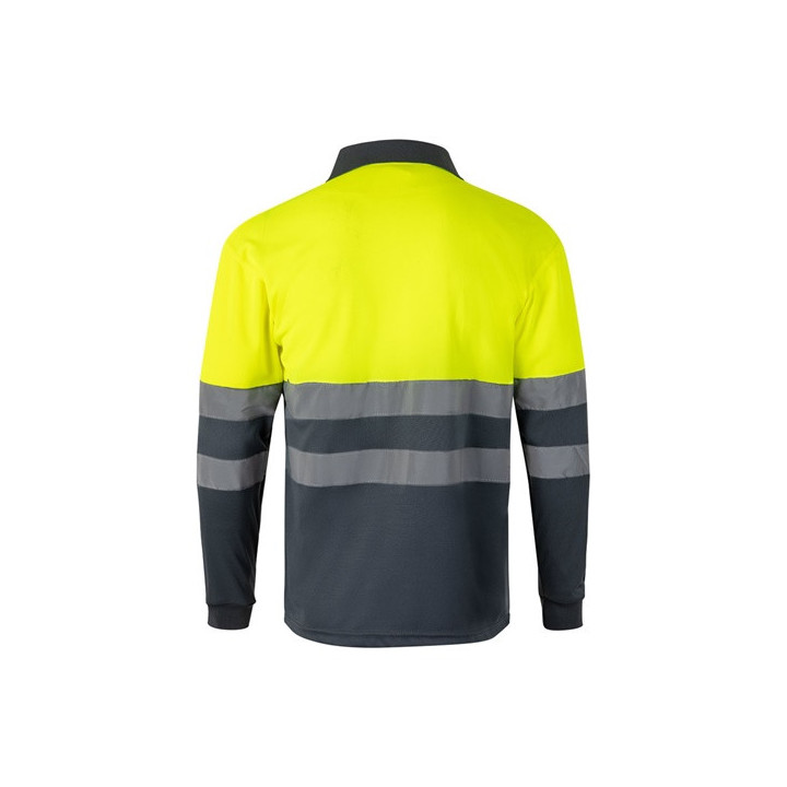 VL VULCAN. Polo bicolor bird-eye (160g/m²) de manga comprida, em poliéster (100%)