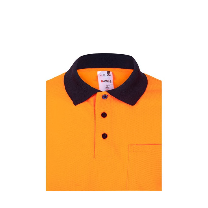 VL VULCAN. Polo bicolor bird-eye (160g/m²) de manga comprida, em poliéster (100%)