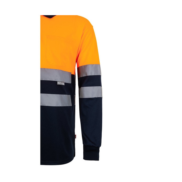 VL VULCAN. Polo bicolor bird-eye (160g/m²) de manga comprida, em poliéster (100%)