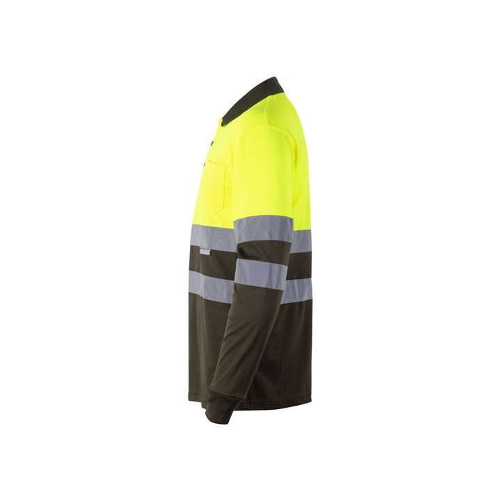 VL VULCAN. Polo bicolor bird-eye (160g/m²) de manga comprida, em poliéster (100%)