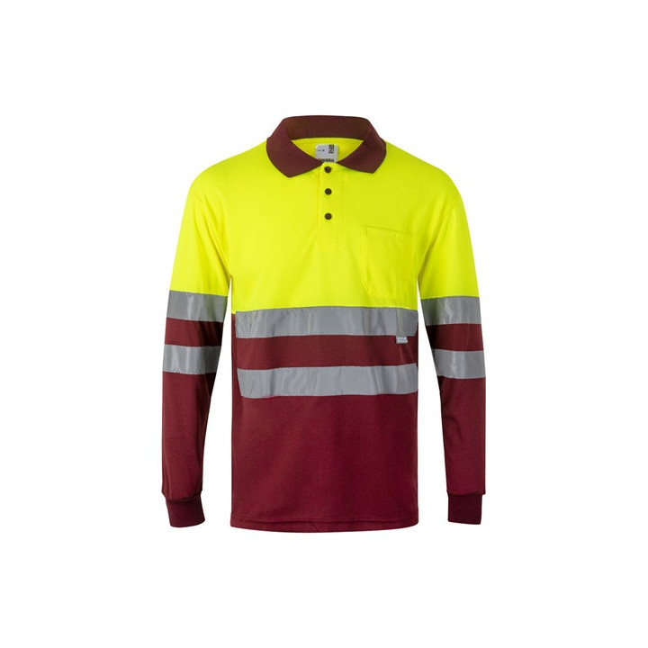 VL VULCAN. Polo bicolor bird-eye (160g/m²) de manga comprida, em poliéster (100%)