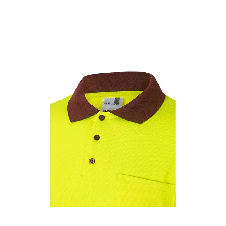 VL VULCAN. Polo bicolor bird-eye (160g/m²) de manga comprida, em poliéster (100%)