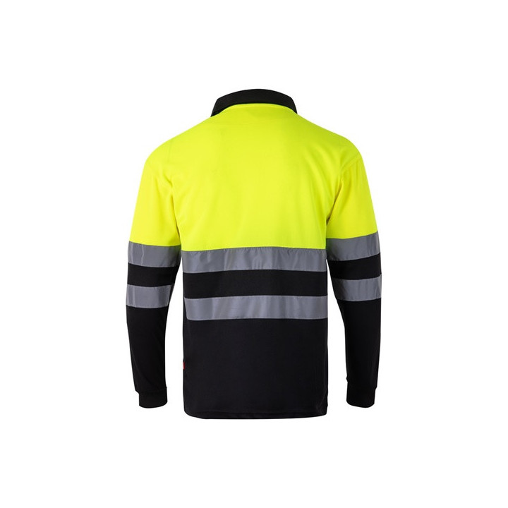 VL VULCAN LARGE. Polo bicolor bird-eye (160g/m²) de manga comprida, em poliéster (100%)