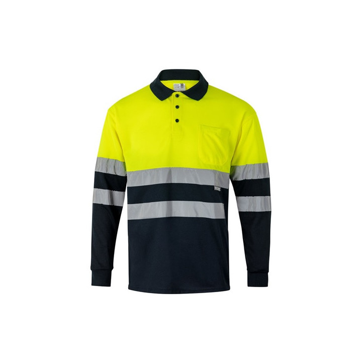 VL VULCAN LARGE. Polo bicolor bird-eye (160g/m²) de manga comprida, em poliéster (100%)