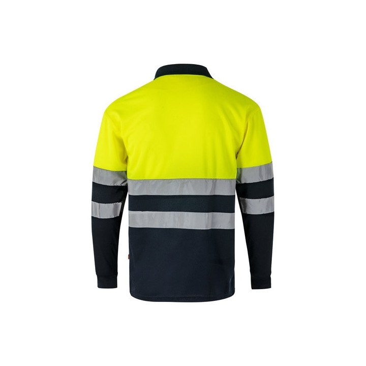 VL VULCAN LARGE. Polo bicolor bird-eye (160g/m²) de manga comprida, em poliéster (100%)