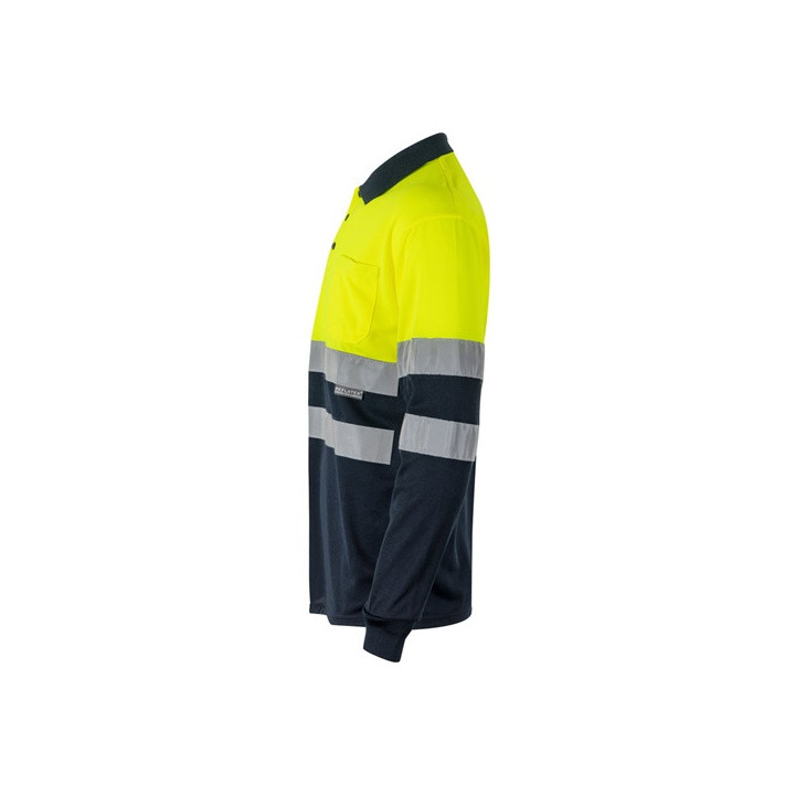 VL VULCAN LARGE. Polo bicolor bird-eye (160g/m²) de manga comprida, em poliéster (100%)