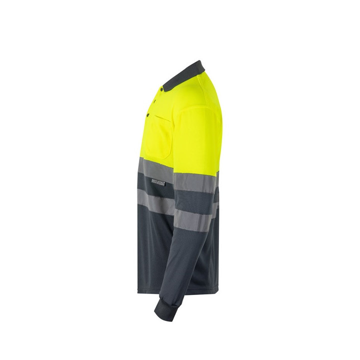 VL VULCAN LARGE. Polo bicolor bird-eye (160g/m²) de manga comprida, em poliéster (100%)