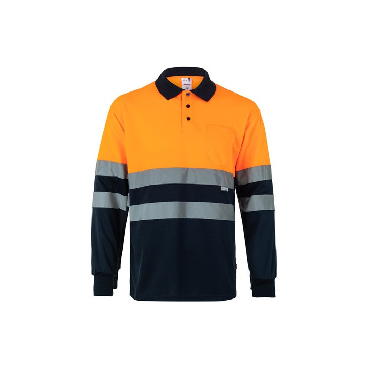 VL VULCAN LARGE. Polo bicolor bird-eye (160g/m²) de manga comprida, em poliéster (100%)