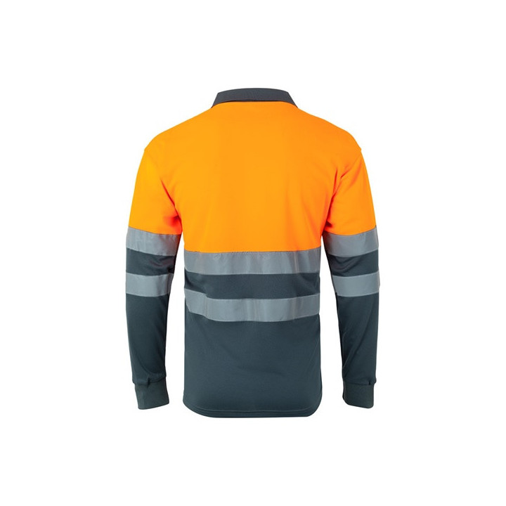 VL VULCAN LARGE. Polo bicolor bird-eye (160g/m²) de manga comprida, em poliéster (100%)