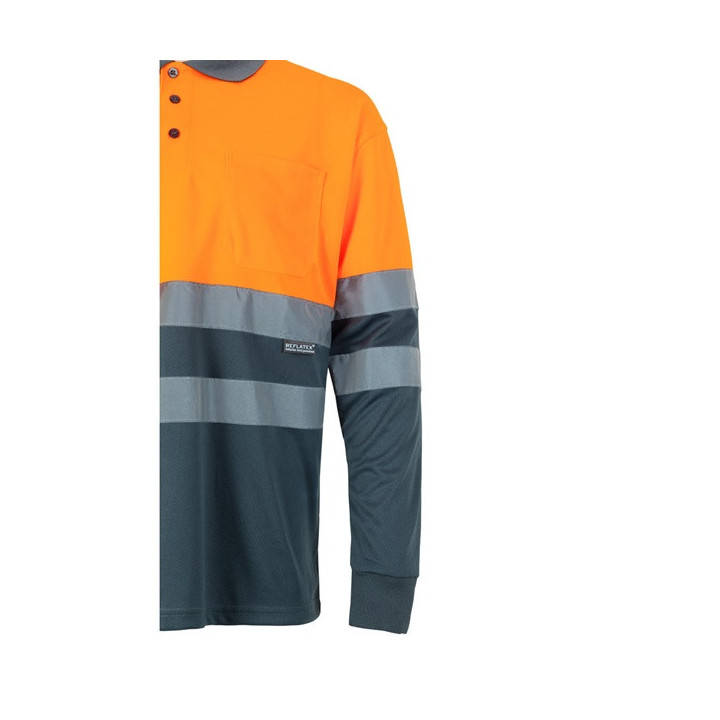 VL VULCAN LARGE. Polo bicolor bird-eye (160g/m²) de manga comprida, em poliéster (100%)