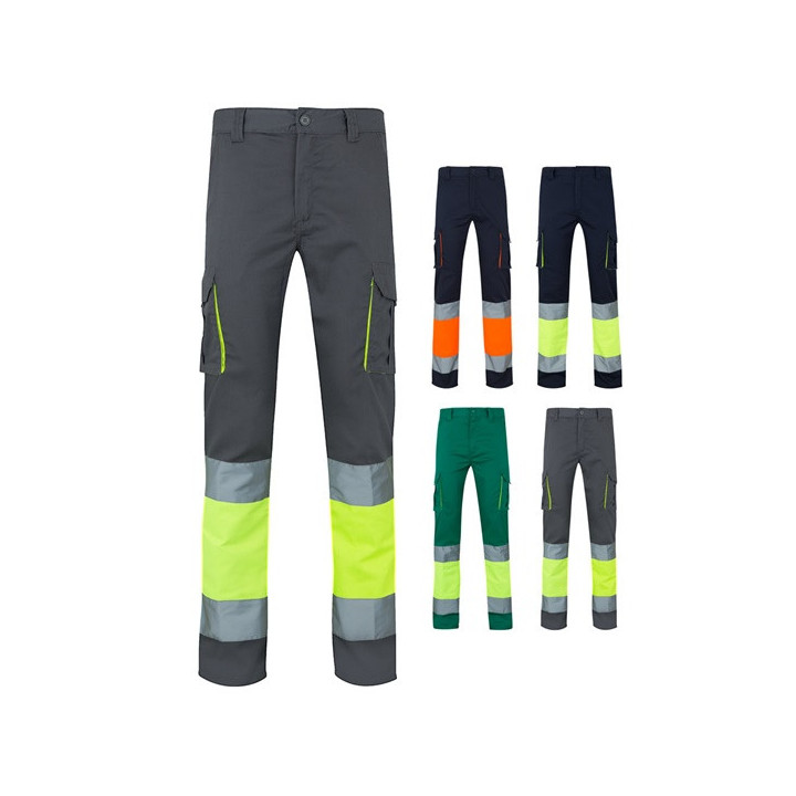 VL ZEUS. Calças stretch bicolor multibolsos (240g/m²), em algodão (46%), EME (38%) e poliéster (16%)