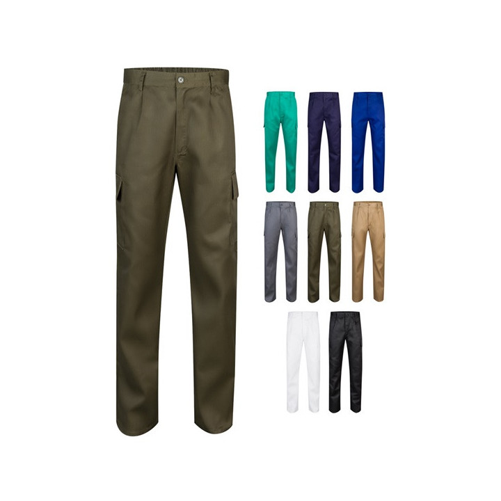 VL AINE. Calças em sarja (190g/m²) multibolsos, em algodão (20%) e poliéster (80%)