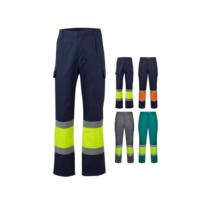 VL ARTEMIS. Calças bicolor, em sarja (190g/m²), em algodão (20%) e poliéster (80%)