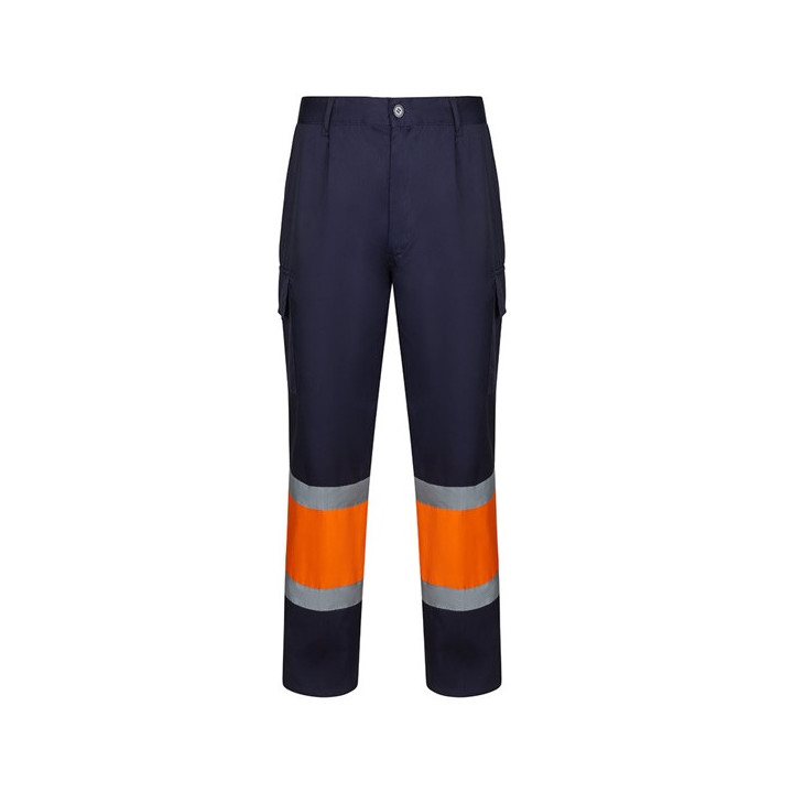 VL ARTEMIS. Calças bicolor, em sarja (190g/m²), em algodão (20%) e poliéster (80%)