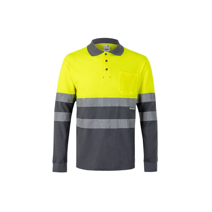 VL PLUTO. Polo bicolor piqué (150g/m²) de manga comprida, em algodão (55%) e poliéster (45%)