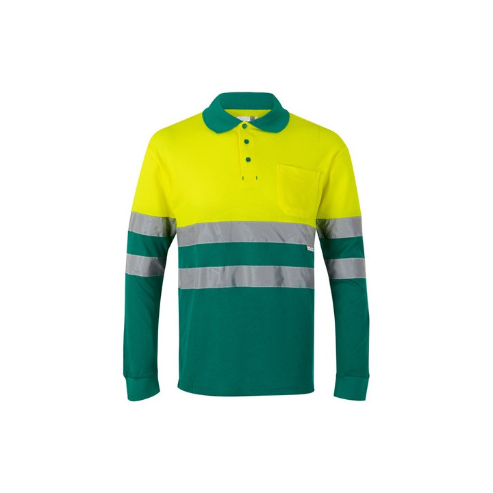 VL PLUTO. Polo bicolor piqué (150g/m²) de manga comprida, em algodão (55%) e poliéster (45%)