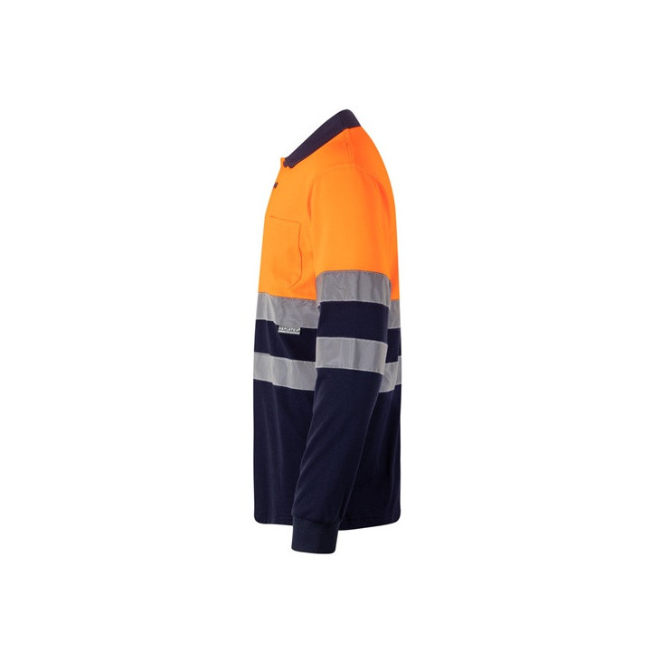 VL PLUTO. Polo bicolor piqué (150g/m²) de manga comprida, em algodão (55%) e poliéster (45%)