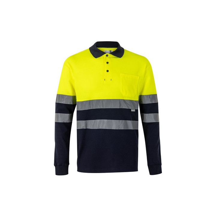 VL PLUTO LARGE. Polo bicolor piqué (150g/m²) de manga comprida, em algodão (55%) e poliéster (45%)