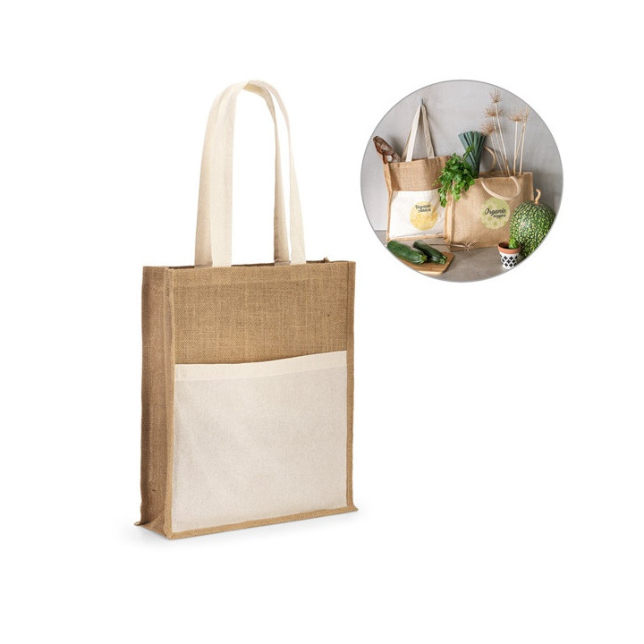 BRAGA. Saco em juta (240 g/m²) e bolso em 100% algodão (140 gm²)