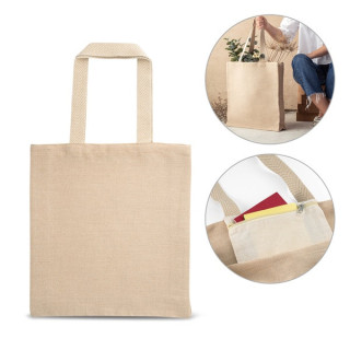 PADOVA. Saco em juco (275 g/m²) com bolso interior em 100% algodão (120 g/m²)