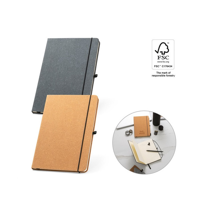 MATISSE. Bloco de notas A5 com capa rígida em pele (70% reciclada) com folhas pautadas