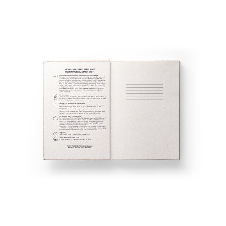 ORGANIC RIGID. Bloco de notas A5 com capa rígida fabricada a partir de matéria orgânica de elefante (80%)
