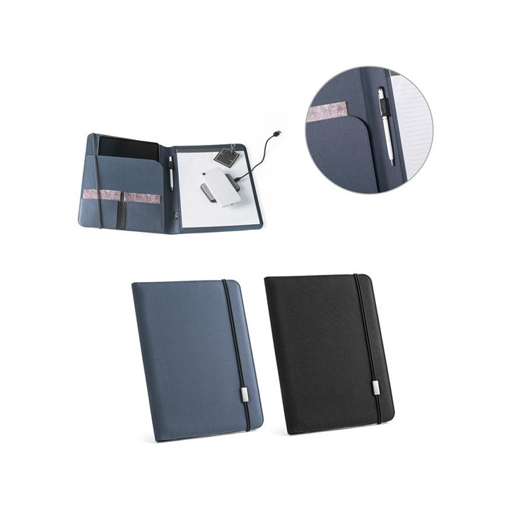 EMERGE FOLDER II. Pasta A4 em poliéster reciclado (100% rPET) 300D com elástico para fecho