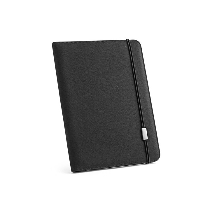 EMERGE FOLDER II. Pasta A4 em poliéster reciclado (100% rPET) 300D com elástico para fecho