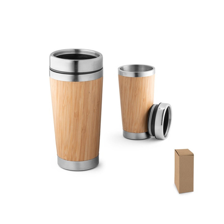 PIETRO. Copo de viagem em bambu e aço inoxidável 500 mL