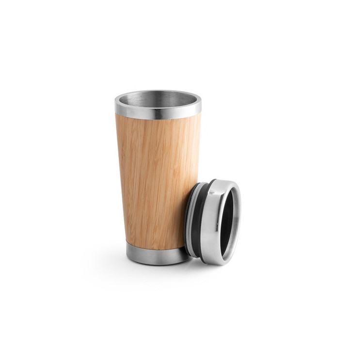 PIETRO. Copo de viagem em bambu e aço inoxidável 500 mL