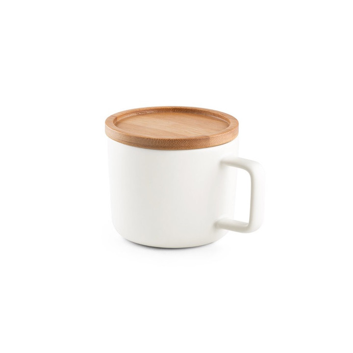 FANGIO. Caneca em cerâmica com base em bambu 220 mL