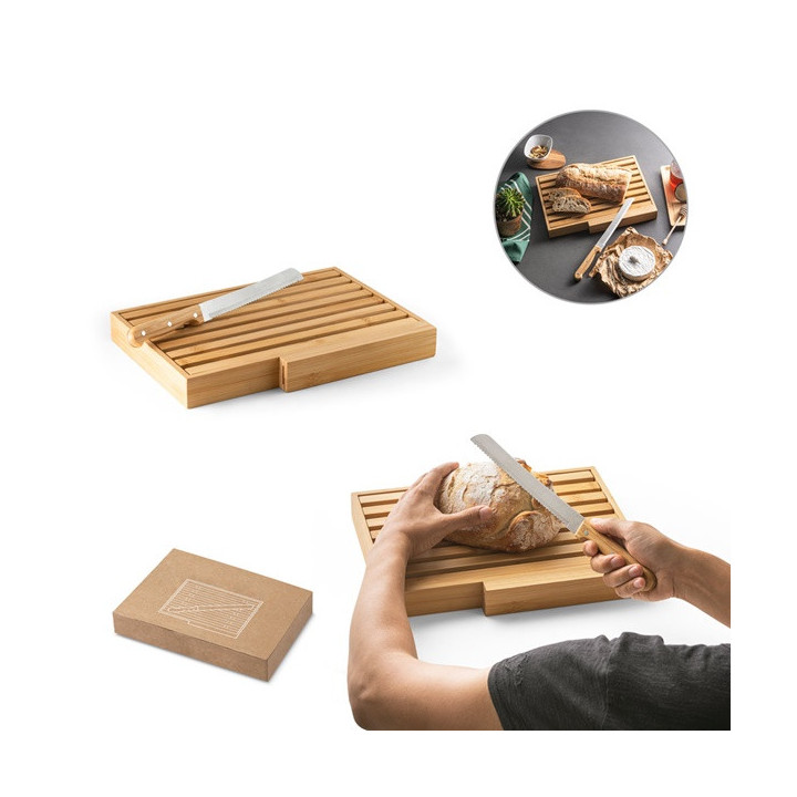 PASSARD. Tábua para pão em bambu com faca em aço inoxidável