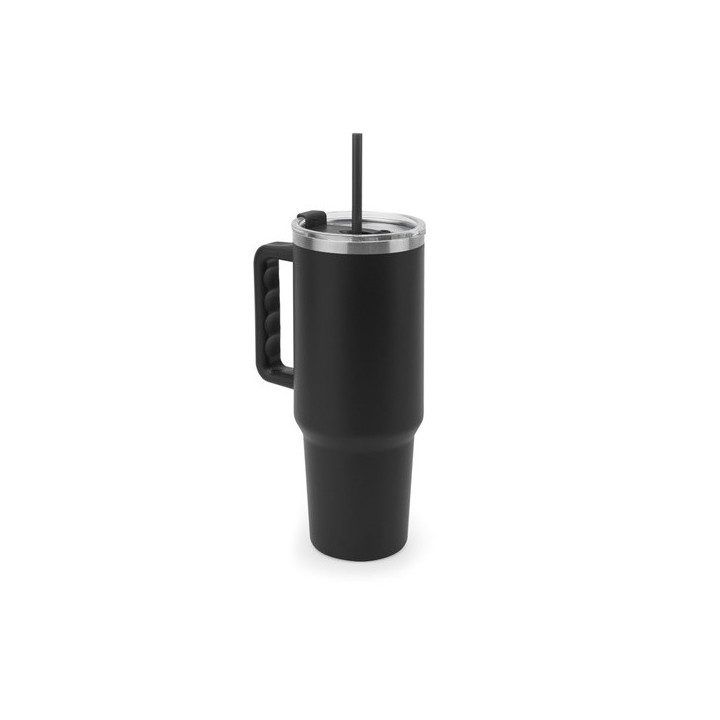 JOYNER XL. Copo de viagem de grande dimensão em aço inoxidável (91% reciclado) com parede dupla isolada a vácuo e acabamento...