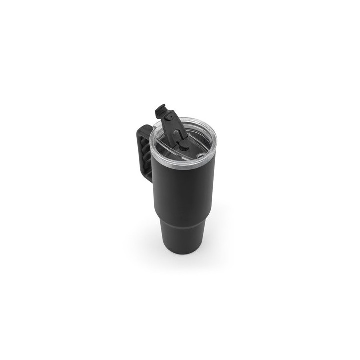 JOYNER XL. Copo de viagem de grande dimensão em aço inoxidável (91% reciclado) com parede dupla isolada a vácuo e acabamento...
