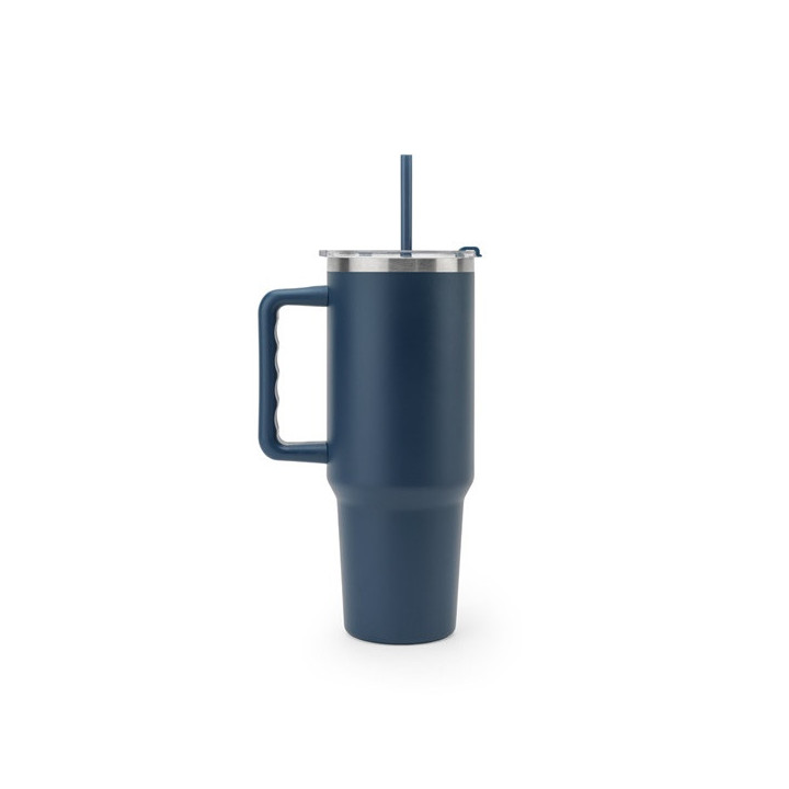 JOYNER XL. Copo de viagem de grande dimensão em aço inoxidável (91% reciclado) com parede dupla isolada a vácuo e acabamento...
